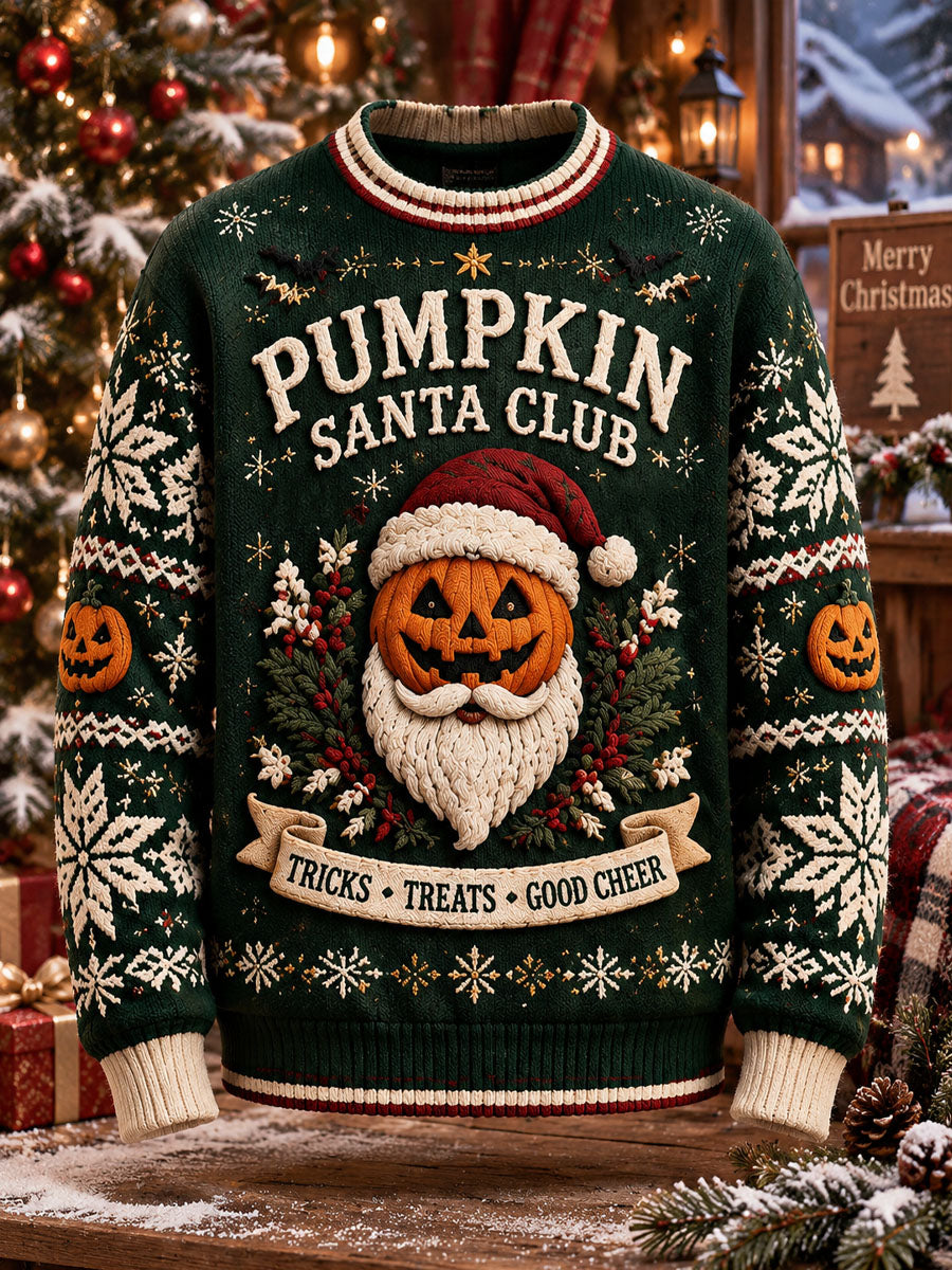 Men's Pumpkin Santa Claus Club Print Sweater
