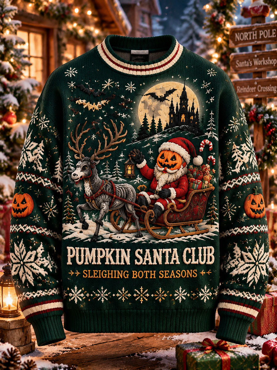 Men's Pumpkin Santa Claus Club Print Sweater