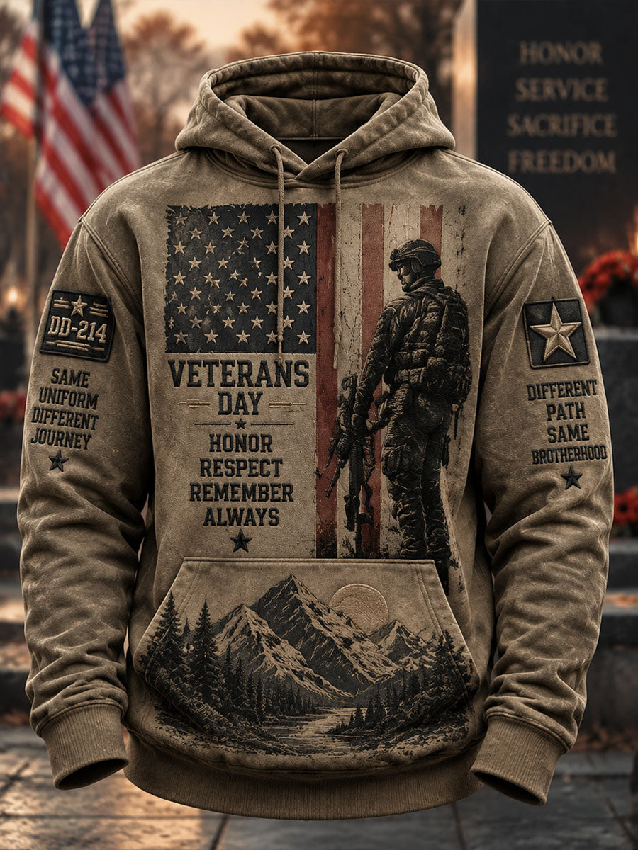 Men's Veterans Day Print Casual Hooded Sweatshirt