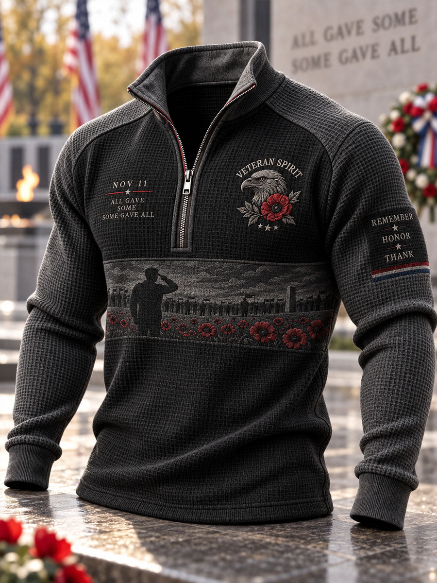 Men's Veterans Day Print Casual Stand-Collar Sweatshirt