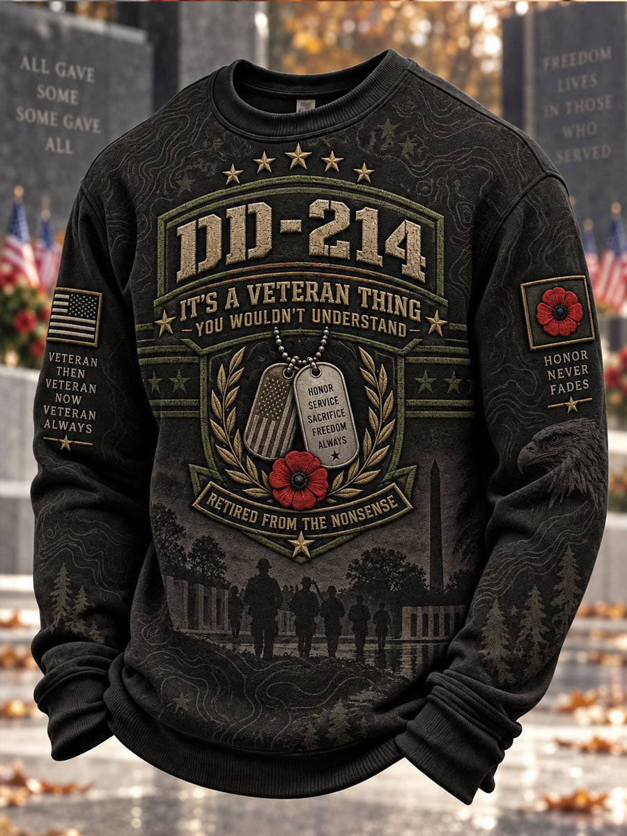 Men's Veterans Day Print Casual Crewneck Sweatshirt