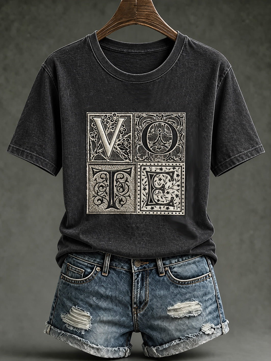 Women's VOTE pattern printed causal short-sleeved T-shirt