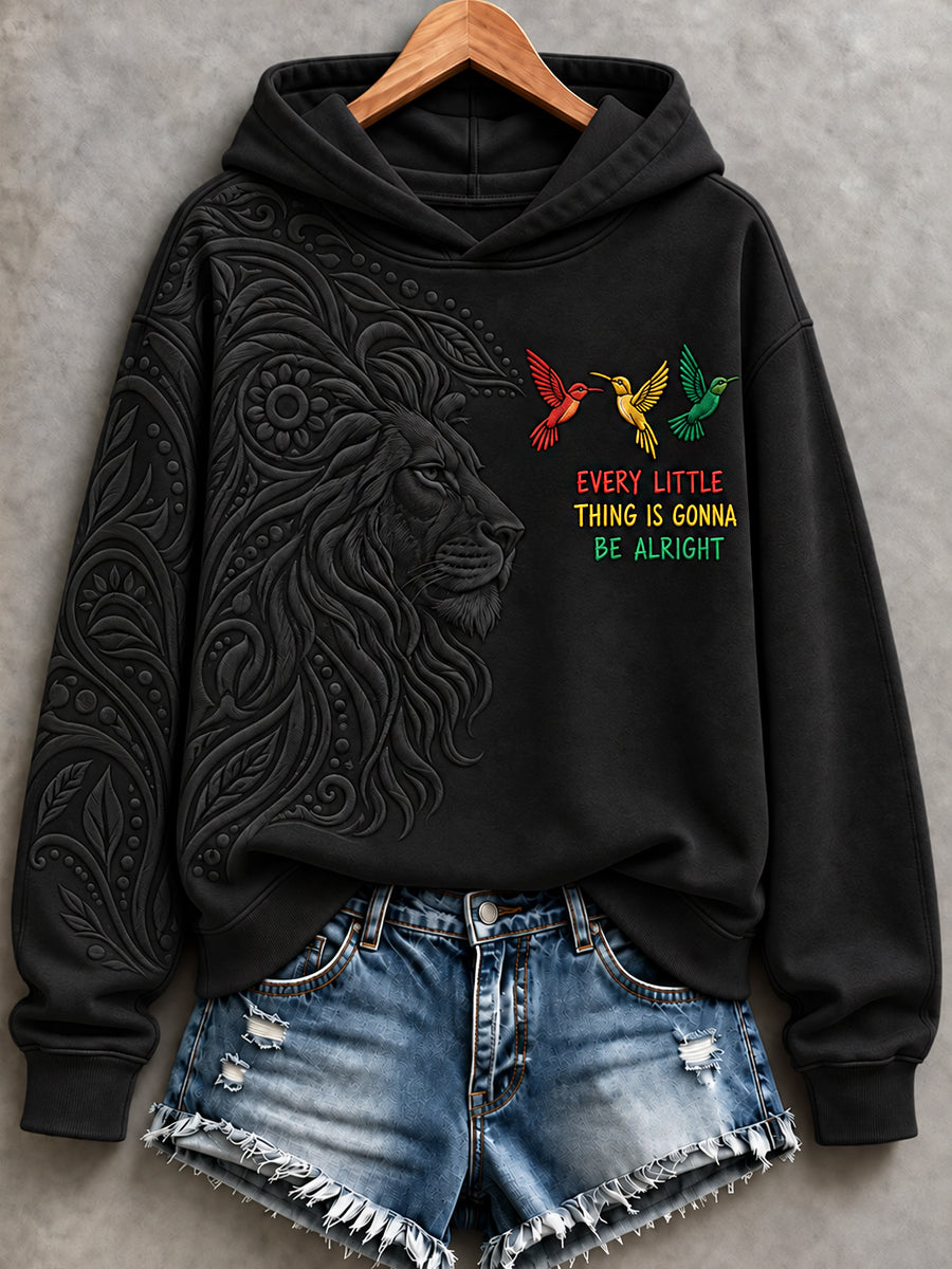 Women's EVERY LITTLE THING IS GONNA BE ALRIGHT Printed Round-Neck Long-Sleeved Hooded Sweatshirt