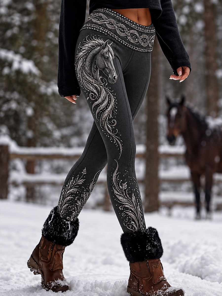 Women's Casual Leggings with Vintage Animal Art Print