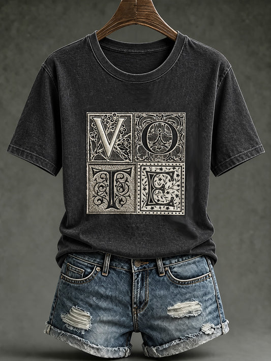 Women's VOTE pattern printed causal short-sleeved T-shirt
