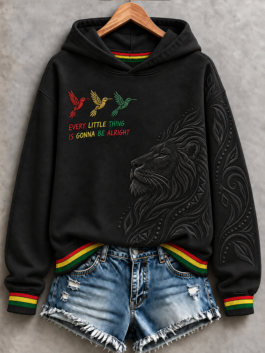 Women's EVERY LITTLE THING IS GONNA BE ALRIGHT Printed Round-Neck Long-Sleeved Hooded Sweatshirt