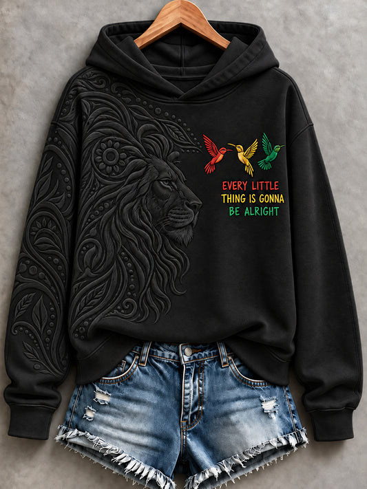 Women's EVERY LITTLE THING IS GONNA BE ALRIGHT Printed Round-Neck Long-Sleeved Hooded Sweatshirt
