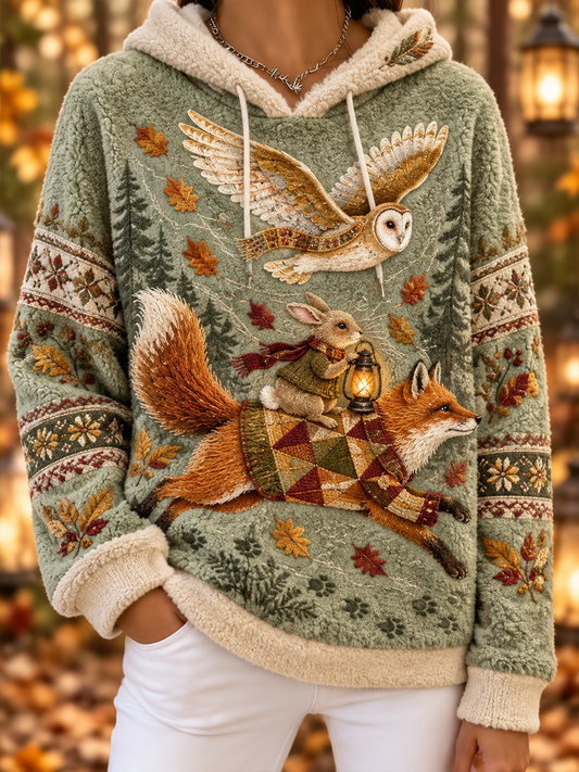 Women's Animals In Autumn And Winter Flannel Hoodie