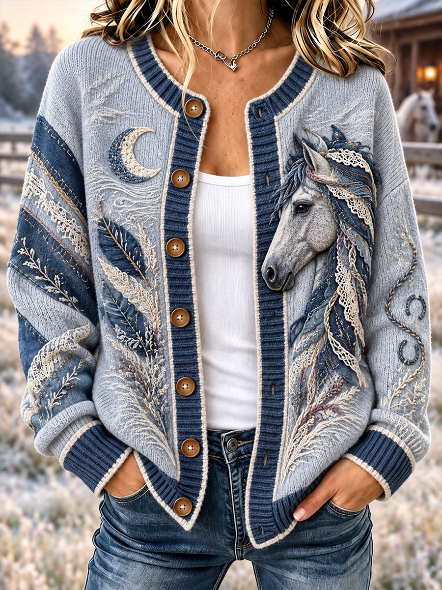 Women's Animal Art Cardigan-Style Knit Jacket