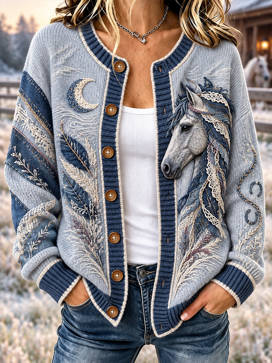 Women's Animal Art Cardigan-Style Knit Jacket