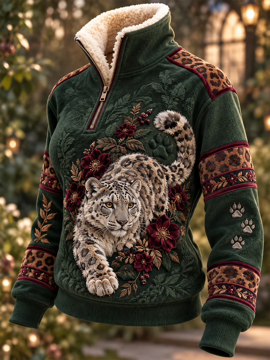 Women's Animal Art Fur Collar Top