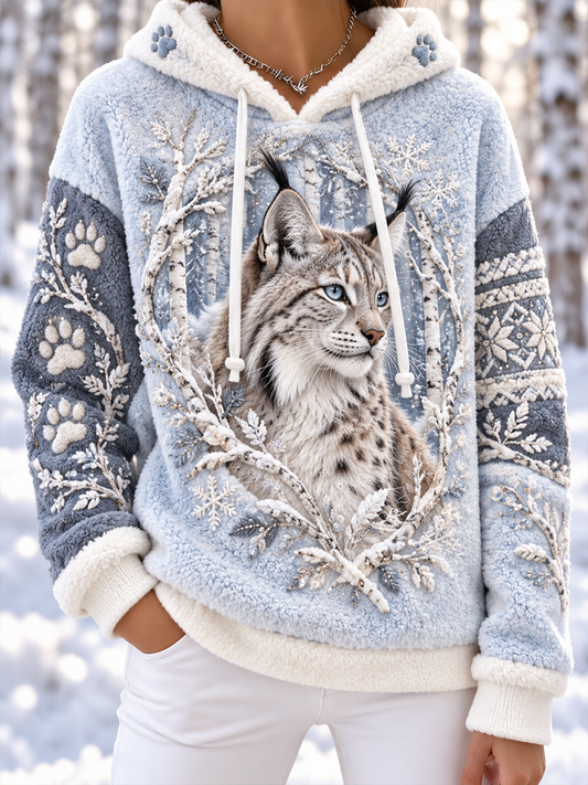 Women's Animals In Autumn And Winter Flannel Hoodie