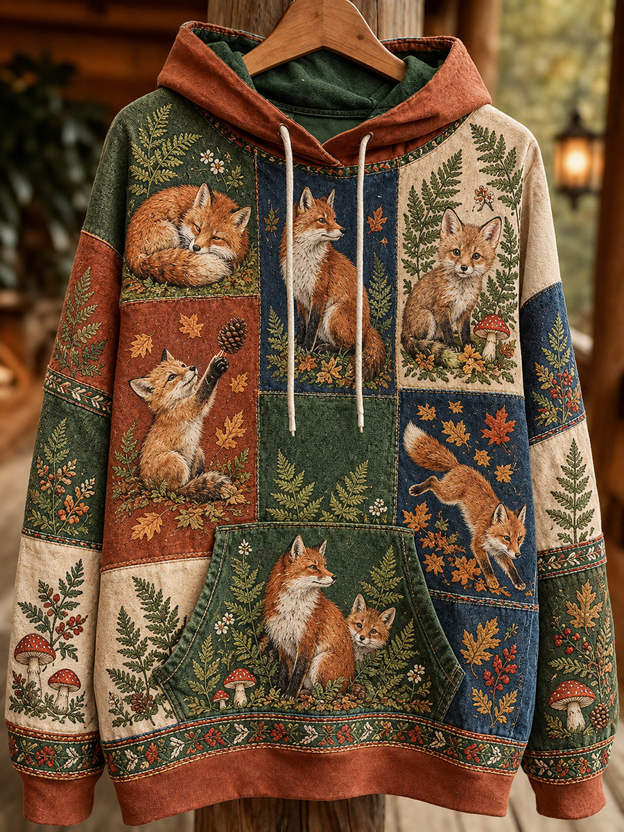 Women's Casual Hoodie with Vintage Animal Art Print