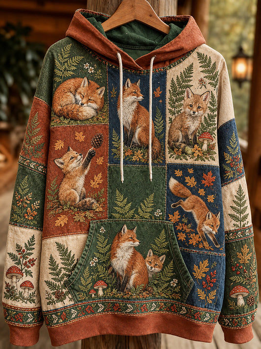 Women's Casual Hoodie with Vintage Animal Art Print